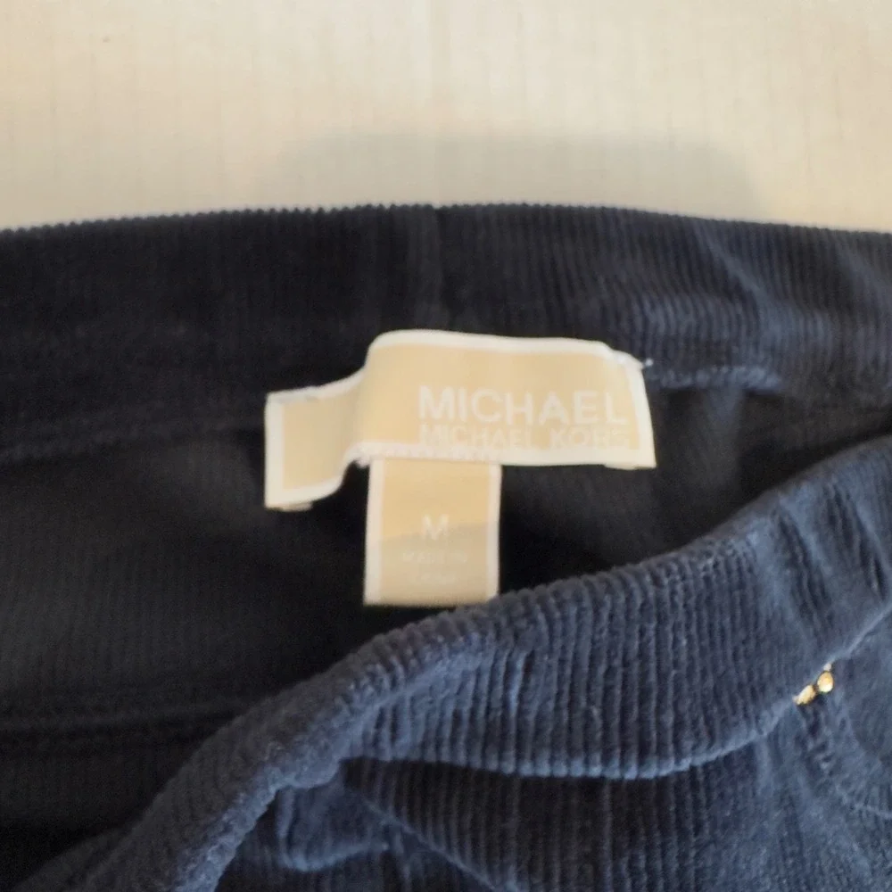 Michael Kors Navy Blue Corduroy Pull On Leggings Gold Hardware Size M